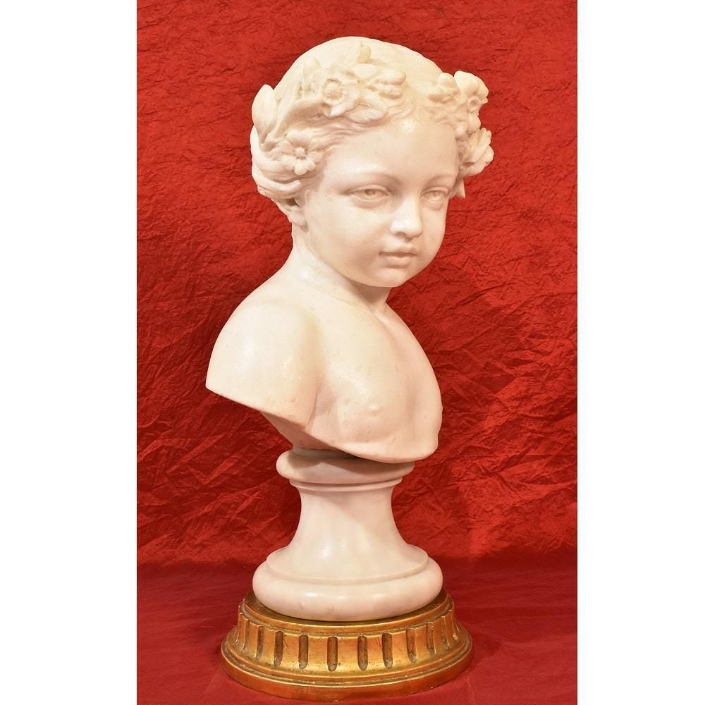 Antique Marble, Bust Of Young Girl Sculpture, 19th Century. (Stma63) photo Art