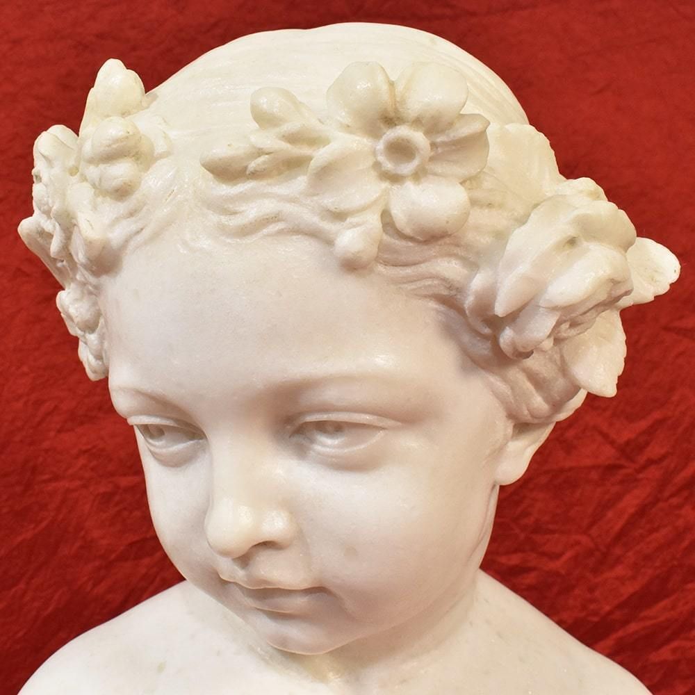 Antique Marble, Bust Of Young Girl Sculpture, 19th Century. (Stma63) photo vinterior