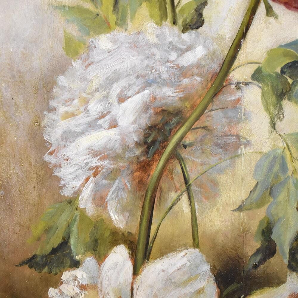 Still Life Painting, Flowers Vase Painting, Flowers Of Peonies, Oil On Wood, Antique Painting Du XIX Century. (Qf456) photo 1000.0