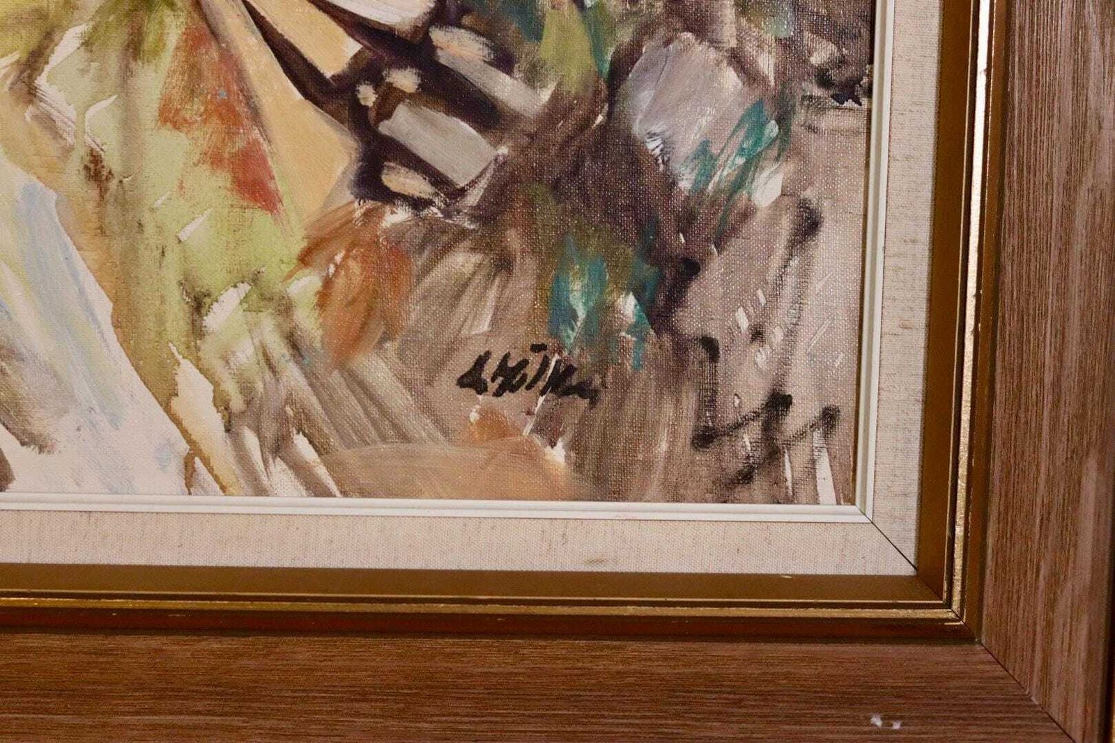 Mid Century Original Swedish Oil On Canvas "Street " By Lennart Möller  Vintage & Framed photo for sale