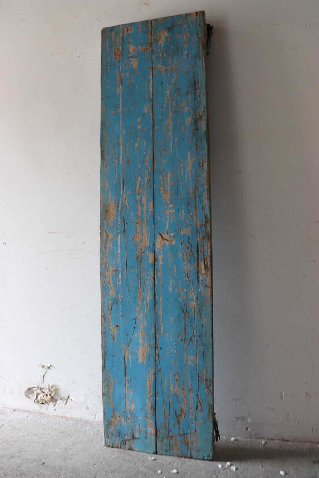 photo for sale Striking Vintage Trestle Table Or Desk With Cobalt Blue Distressed Top And Metal Folding Legs