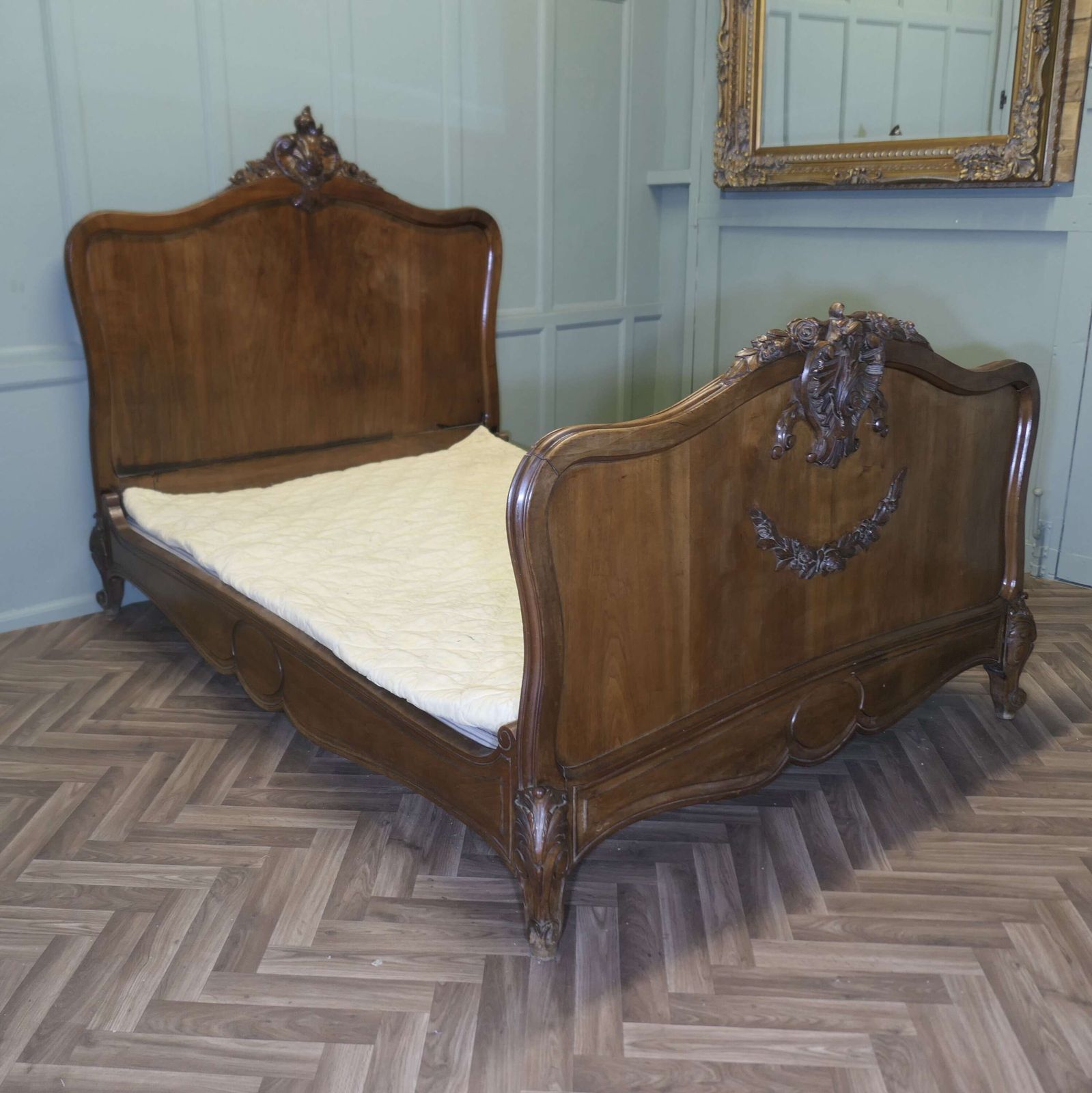 Louis XV Style French Golden Walnut Bed photo for sale