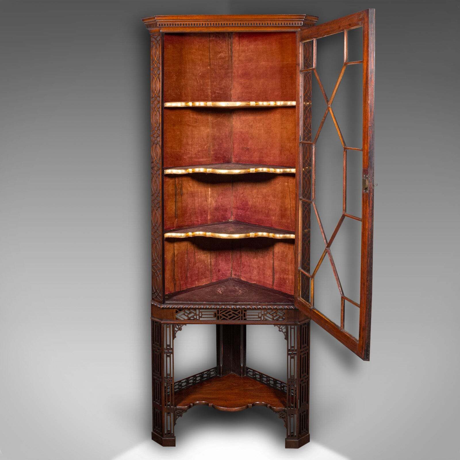 Antique Porcelain Corner Display Cabinet, English, Chippendale Taste, Victorian photo Furniture