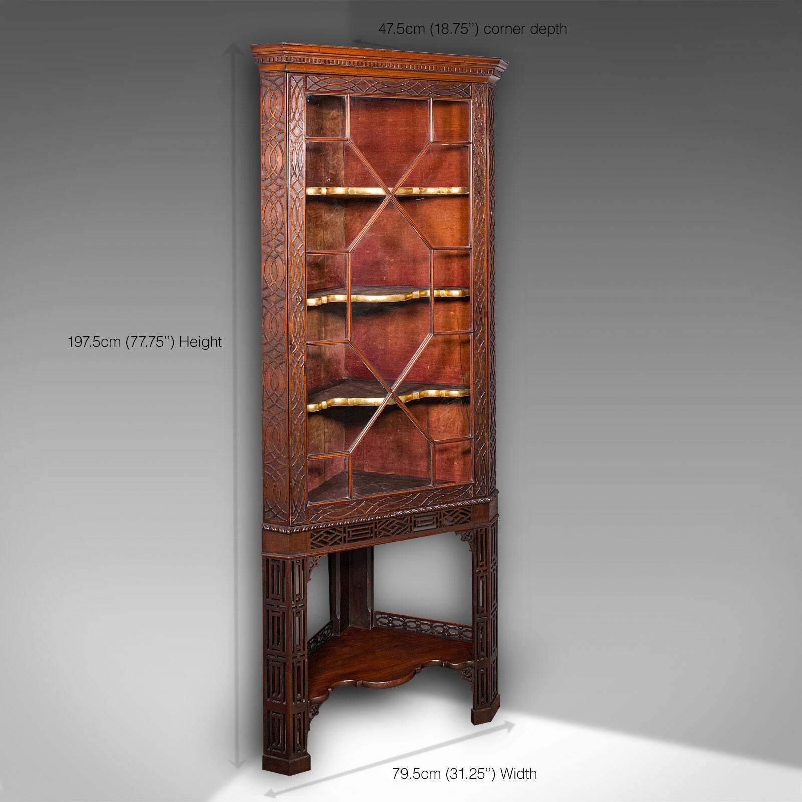 Furniture Antique Porcelain Corner Display Cabinet, English, Chippendale Taste, Victorian photo