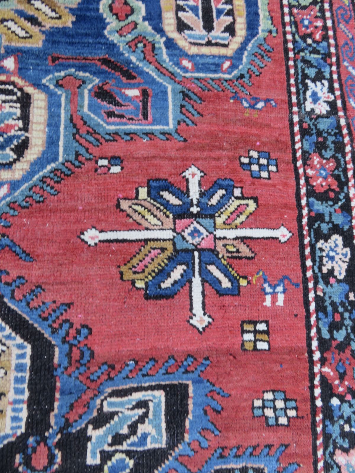 photo for sale Antique Caucasian Karabagh Village Rug. Signed Name By Weaver.  194cm X 117cm.