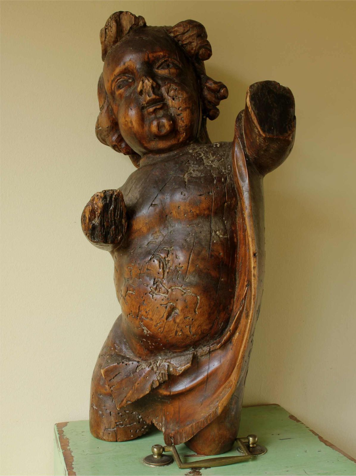 photo for sale 18th Century Carved Wooden Putti Figure. Large Cherub. Religious Carving.