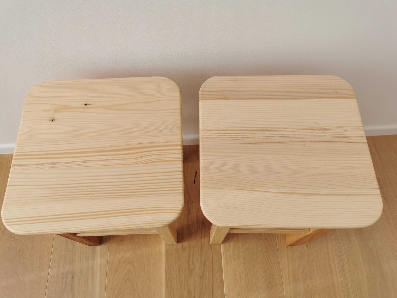 1 Of 2 Wooden Stools / Light Natural Wood Small Chairs / Spruce Wood Kitchen Helper photo vinterior