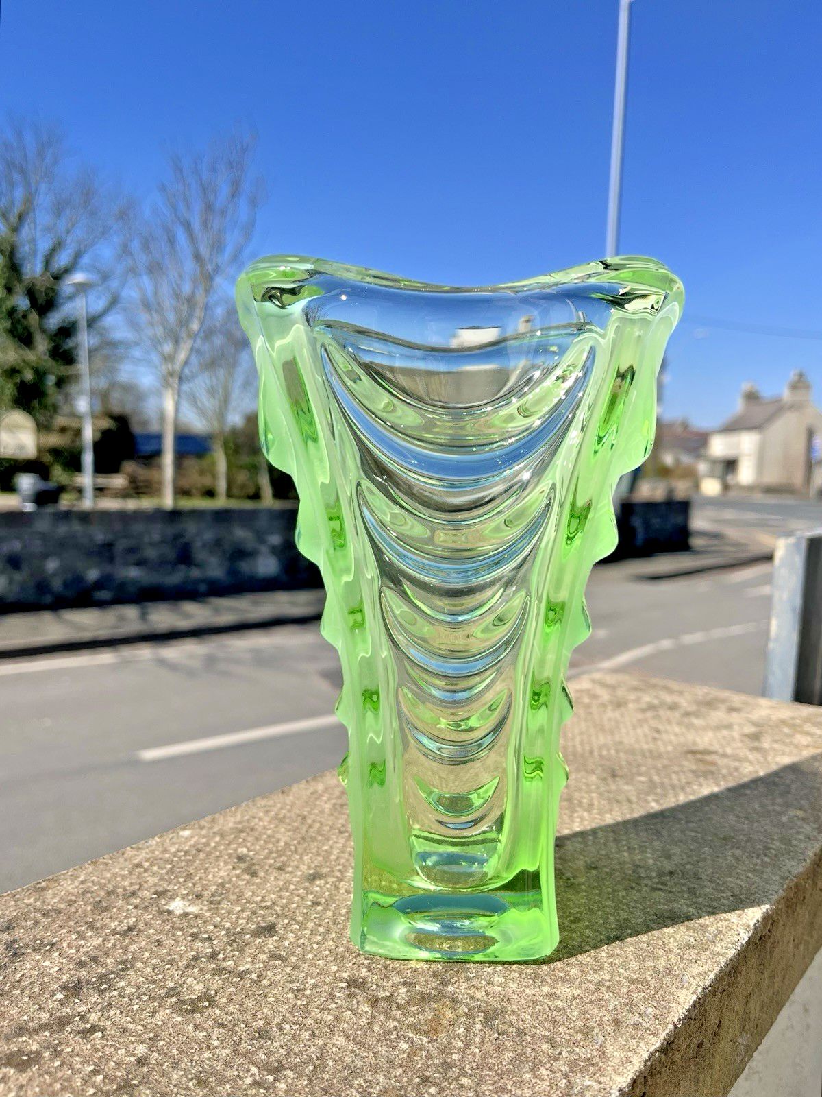 Vintage Sklo Union Hermanova Hut Vaclav Hanus Glass Semi Frosted Drapery Vase photo for sale