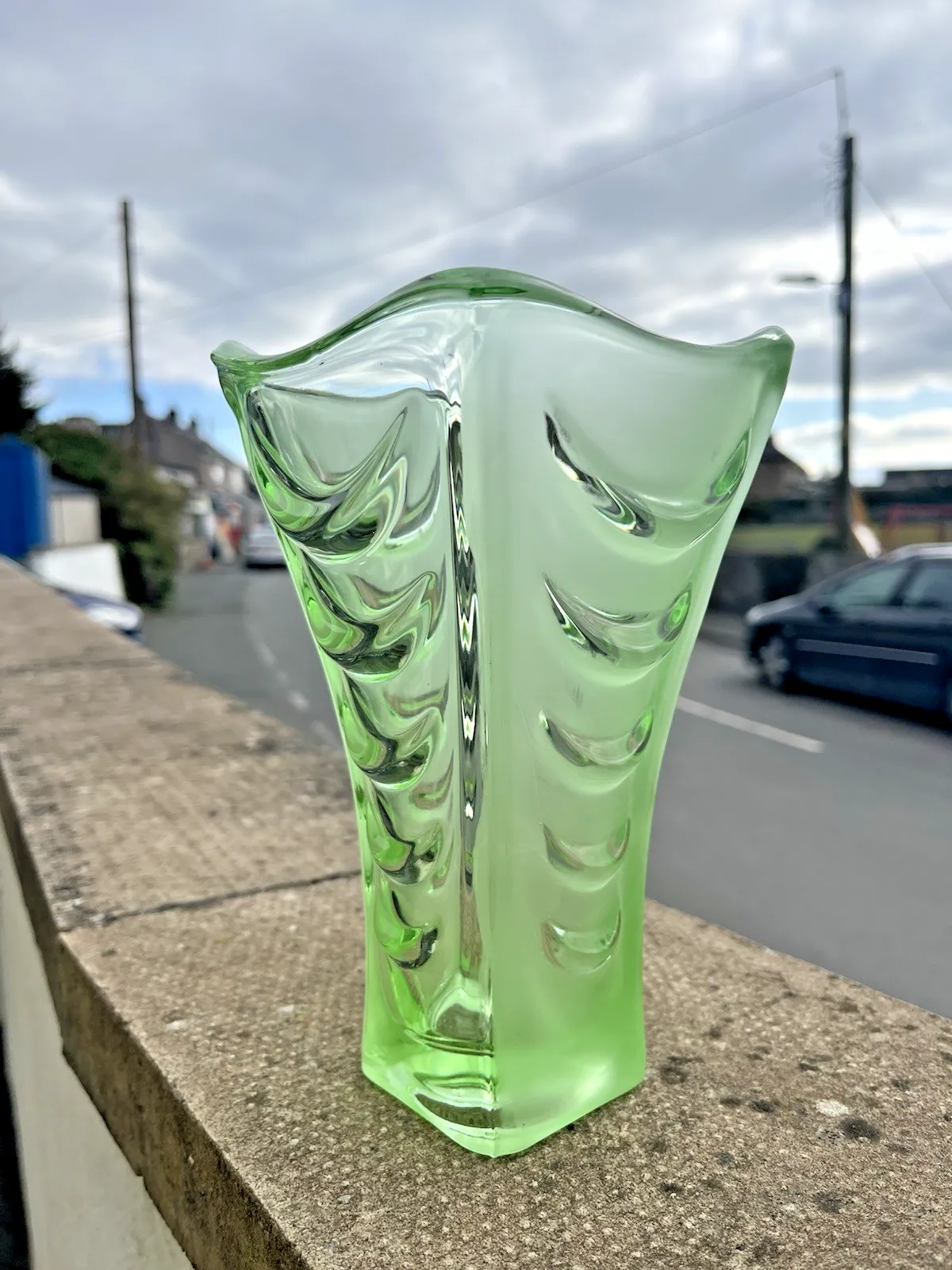 photo buy Vintage Sklo Union Hermanova Hut Vaclav Hanus Glass Semi Frosted Drapery Vase