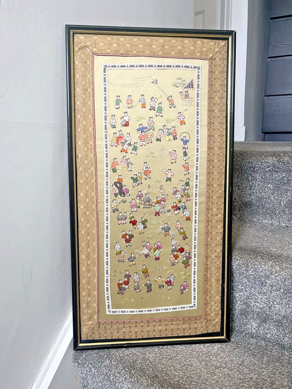 Large Oriental Chinese Silk Embroidered Panel Wall Art 100 Children Playing photo furniture
