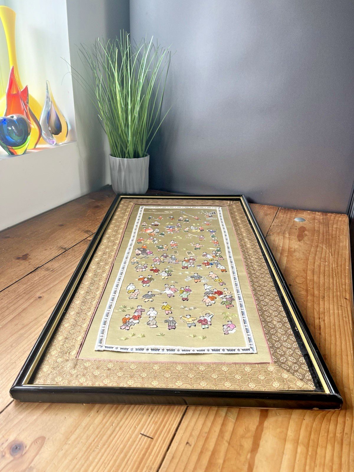 Large Oriental Chinese Silk Embroidered Panel Wall Art 100 Children Playing photo vinterior