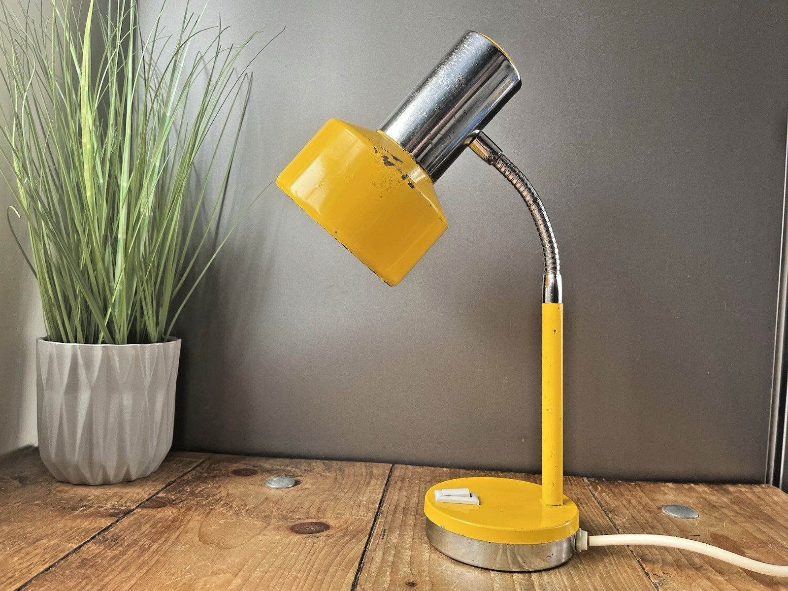 Mid Century Bright Yellow Chrome 60's 70's Gooseneck Desk Lamp Light Sis Germany photo for sale