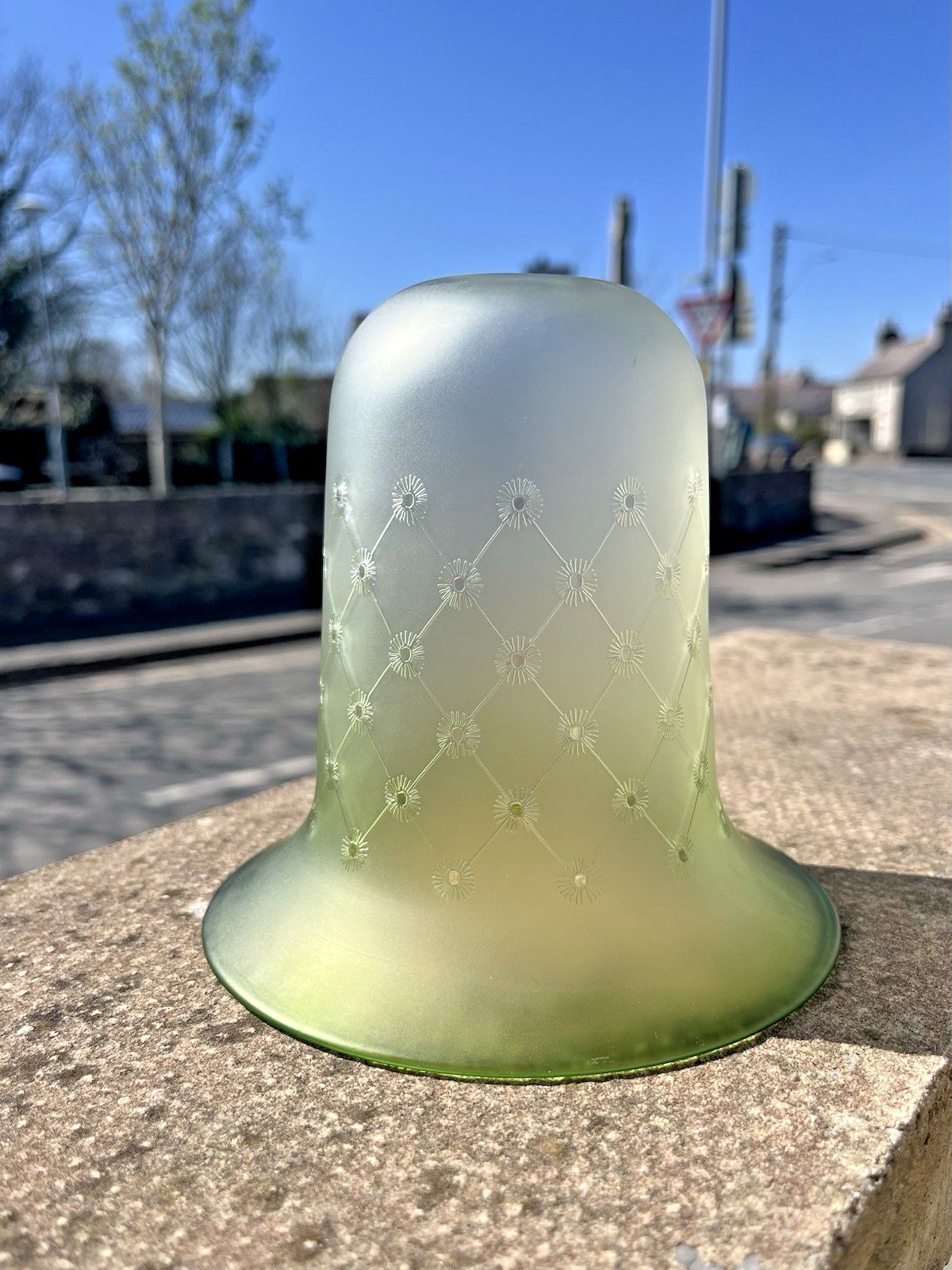 photo buy Satin Frosted Glass Sunflower Floral Etched Bell Lamp Shade Victorian Antique
