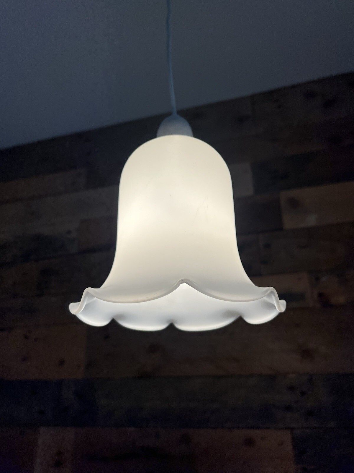 Vintage White Satin Frosted Glass Ruffled Edge Tulip Pendant Lamp Light Shade photo furniture