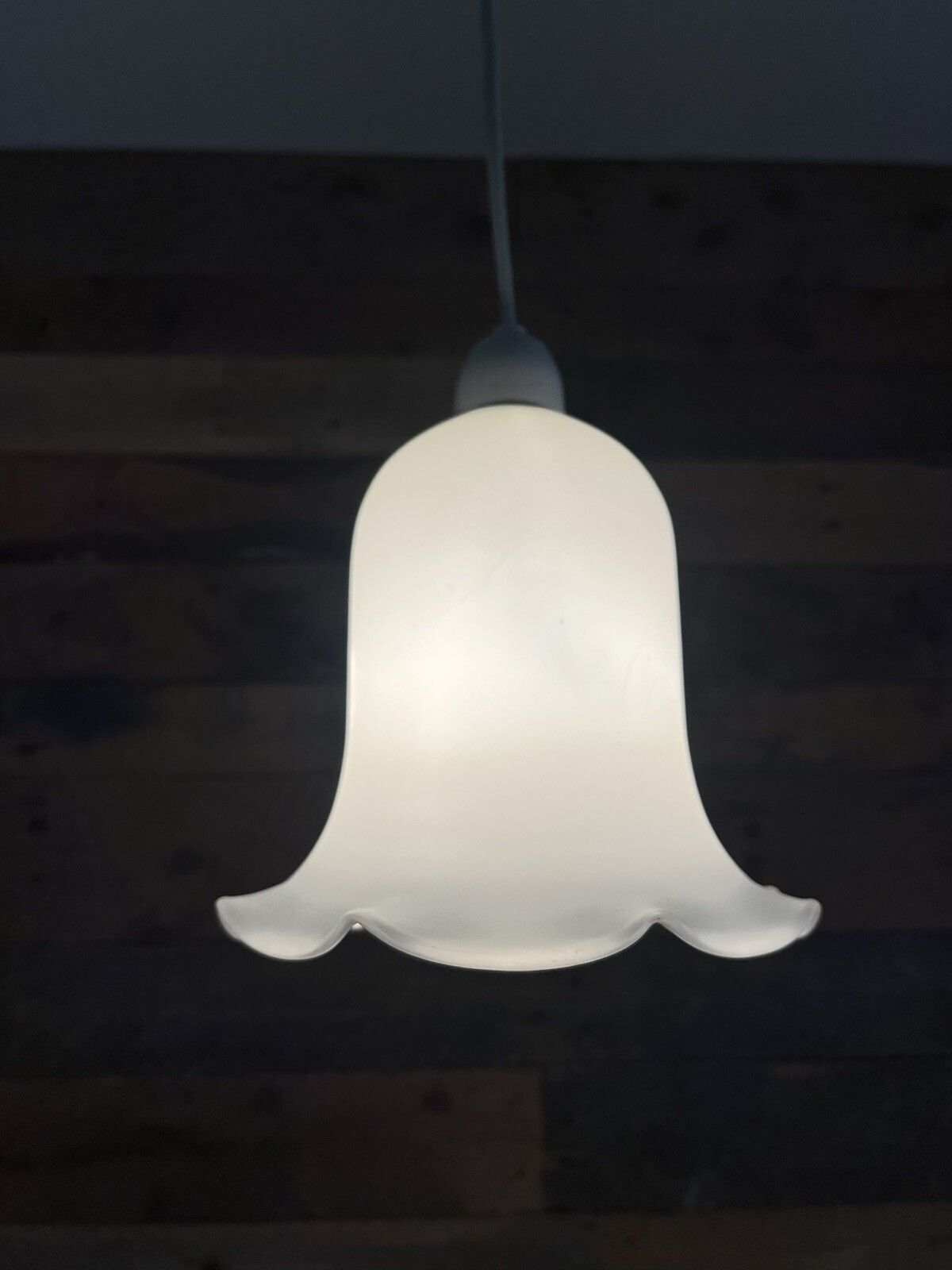 Vintage White Satin Frosted Glass Ruffled Edge Tulip Pendant Lamp Light Shade photo for sale