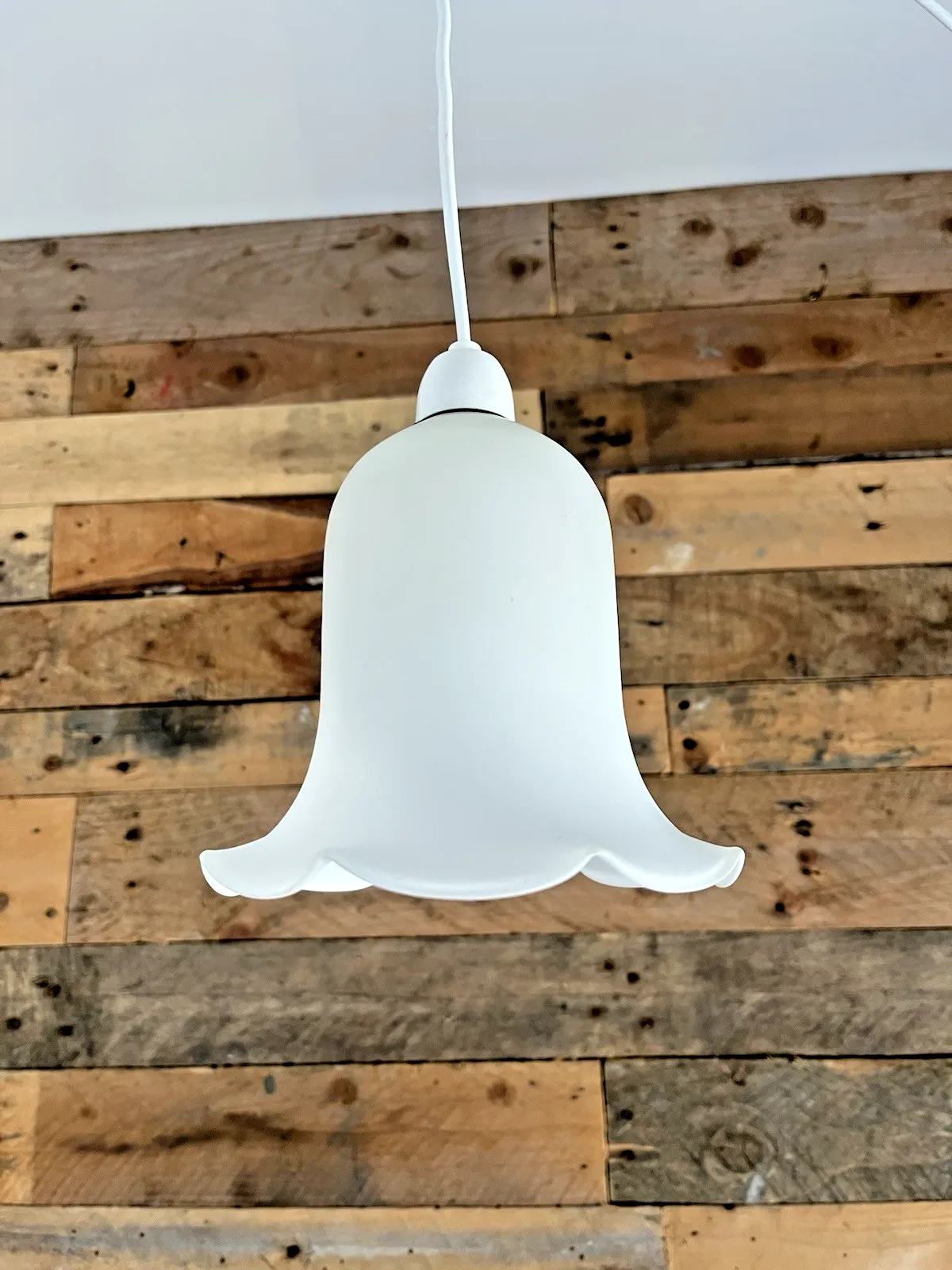 Lighting Vintage White Satin Frosted Glass Ruffled Edge Tulip Pendant Lamp Light Shade photo