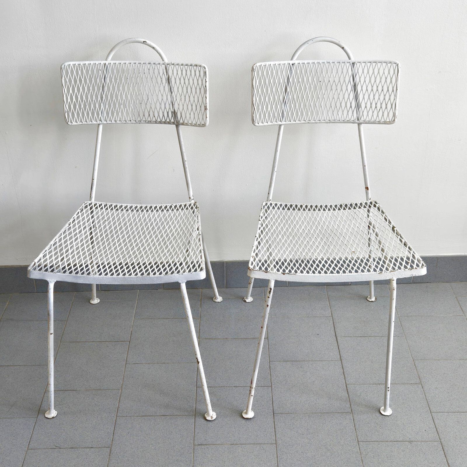photo buy Pair Of Vintage 1950 White Lacquer Metal Chairs Dlg Mathieu Mategot 50s