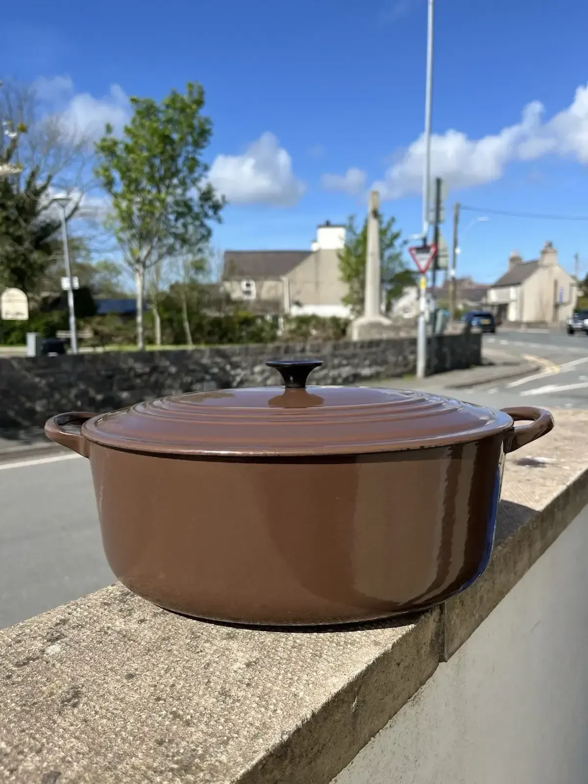 Large Le Creuset France Brown Enamel Cast Iron Lidded Casserole Dish Size F