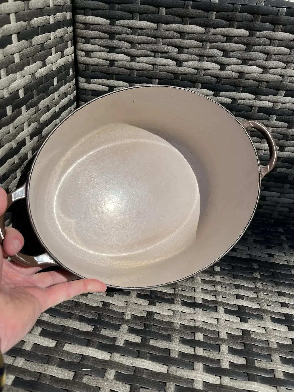 160.0 Large Le Creuset France Brown Enamel Cast Iron Lidded Casserole Dish Size F photo