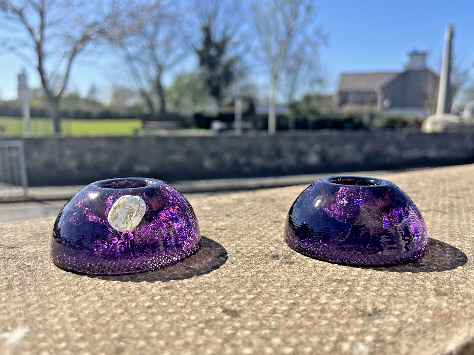 Pair Of Mid Century Modern 60's Czech Bohemia Glass Pebble Candle Holders 70's photo 50.0