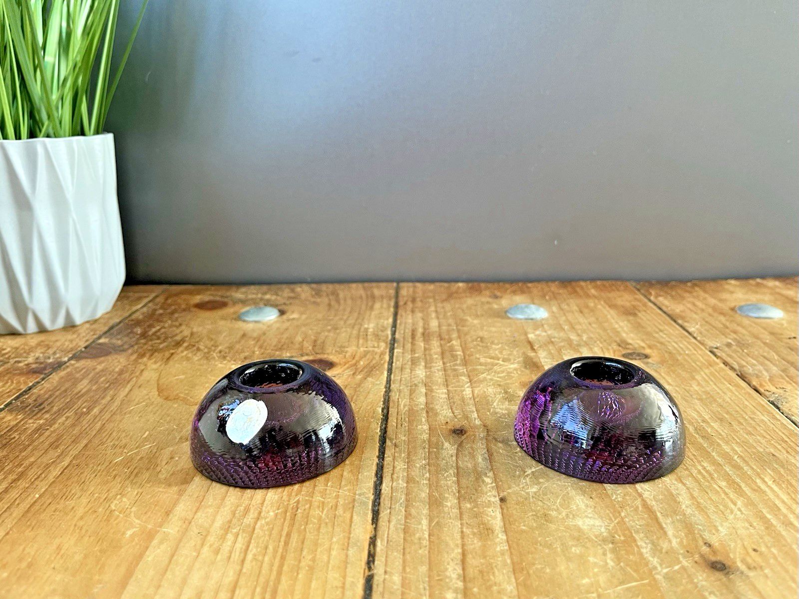 photo buy Pair Of Mid Century Modern 60's Czech Bohemia Glass Pebble Candle Holders 70's