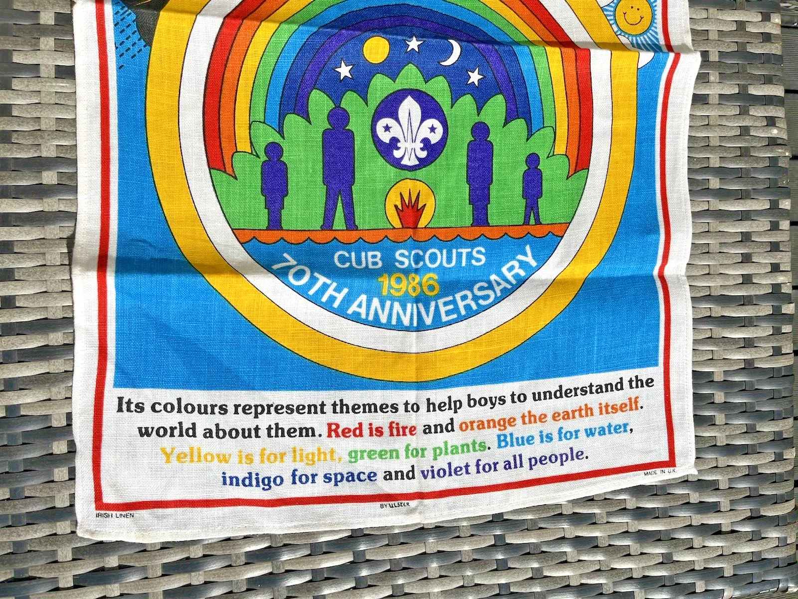 Vintage Collectable The Rainbow Cub Scouts 70th Anniversary Tea Towel Wall Art photo Art