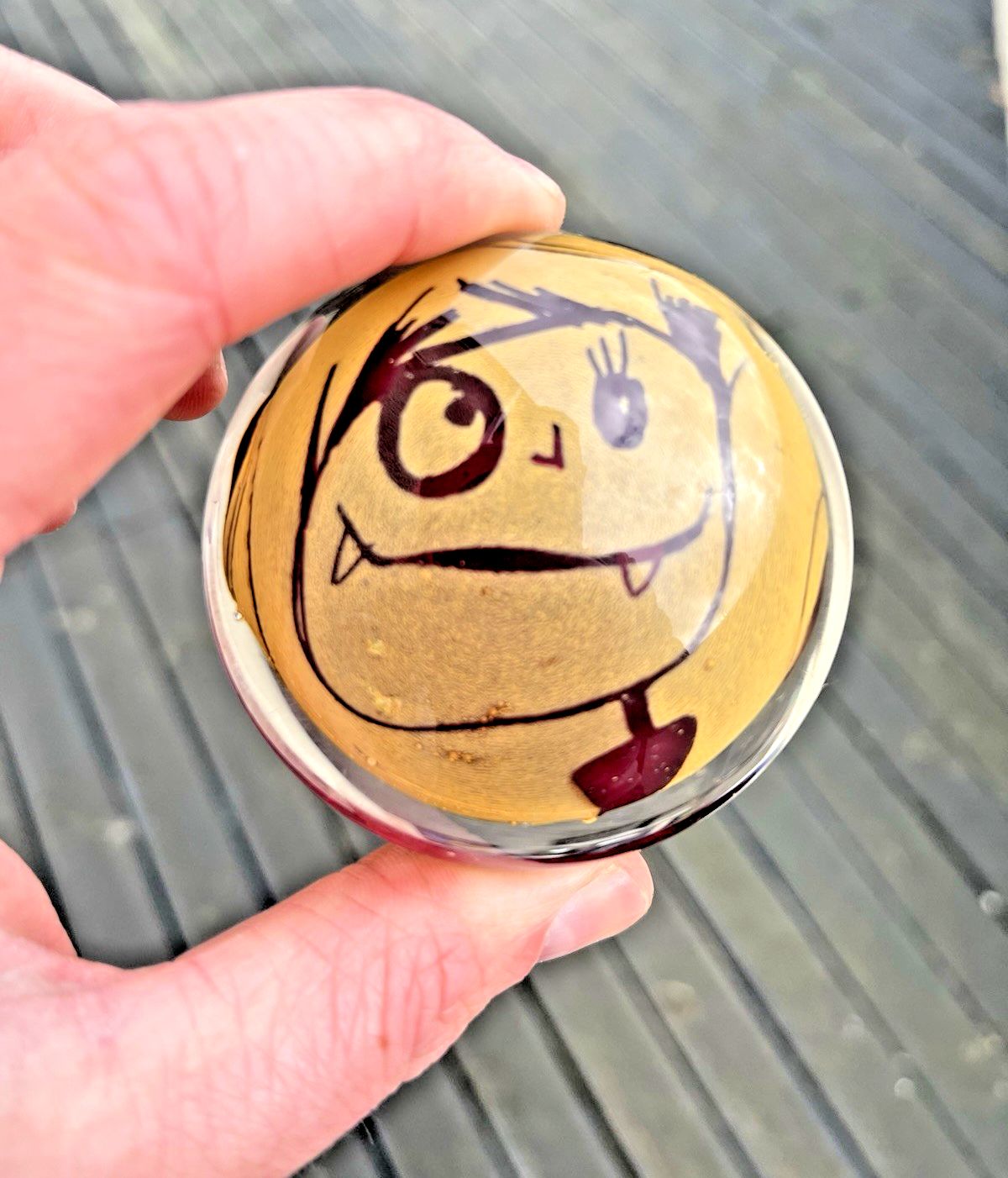 photo vinterior Unusual Rare 2011 Canadian Artist Karine Demers Blown Art Glass Face Paperweight