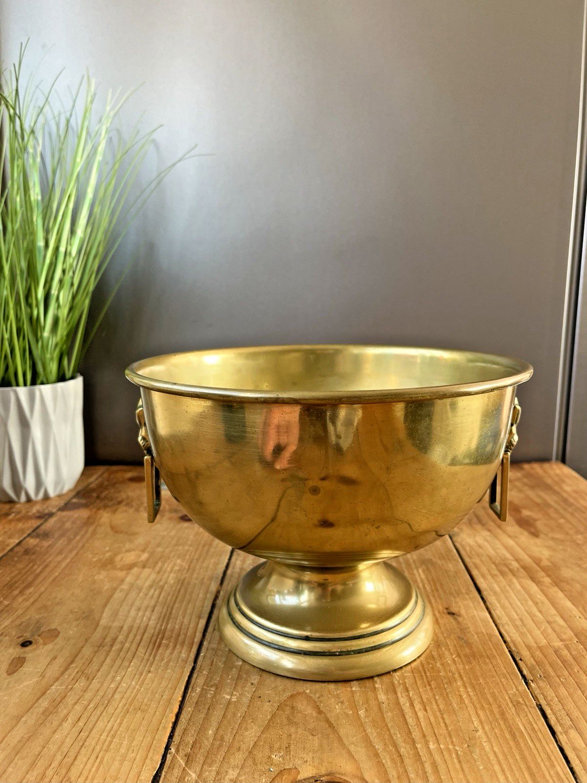 photo furniture Brass Art Deco Angular Jaguar Mask Pedestal Fruit Punch Bowl Champagne Cooler