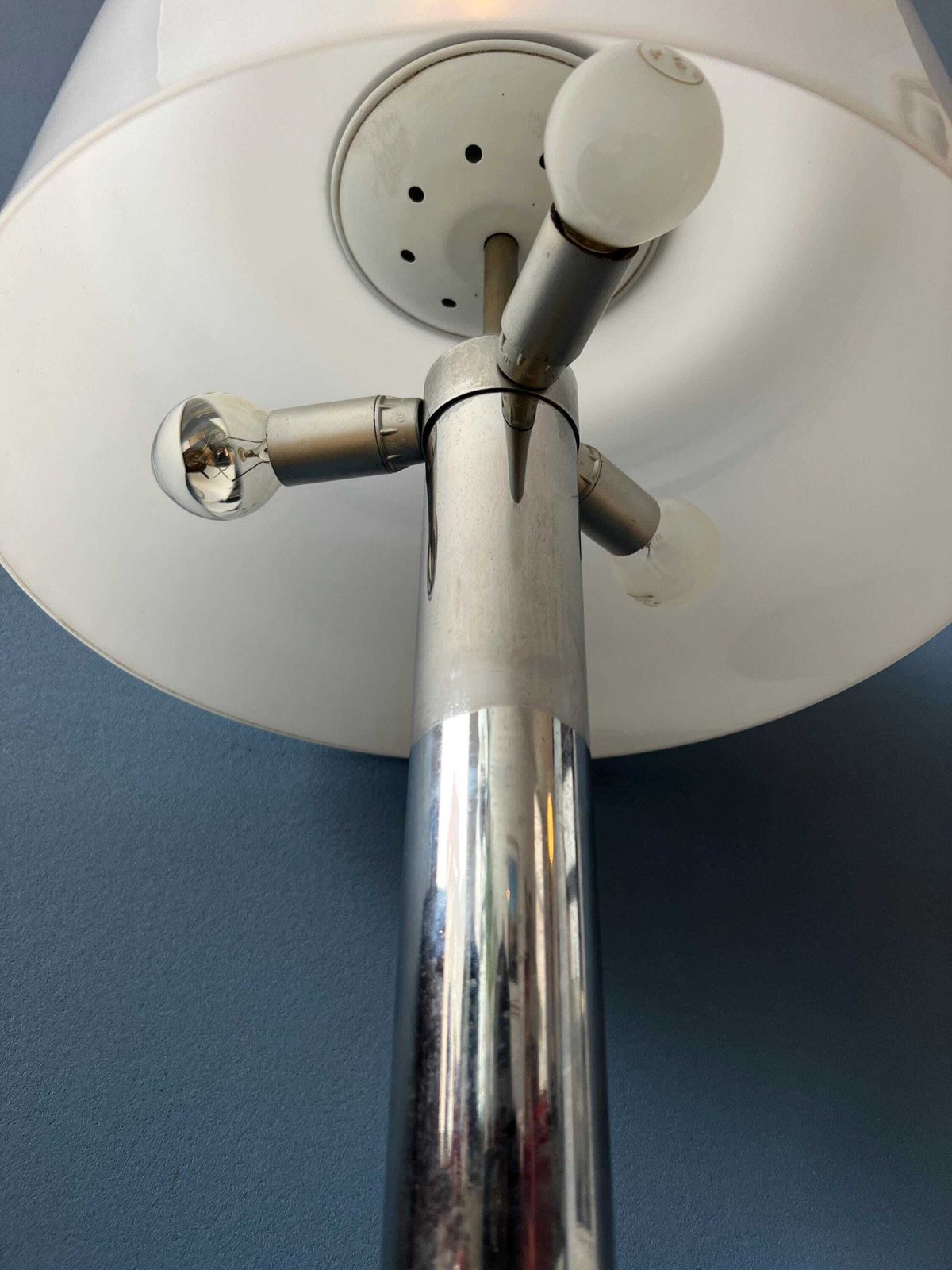 photo for sale Chrome Space Age Table Lamp With White Plexiglass Mushroom Shade