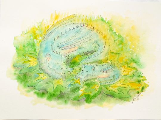 New Original Watercolour Painting Mother And Baby Dragons  22"X15" Andi J Lucas photo buy