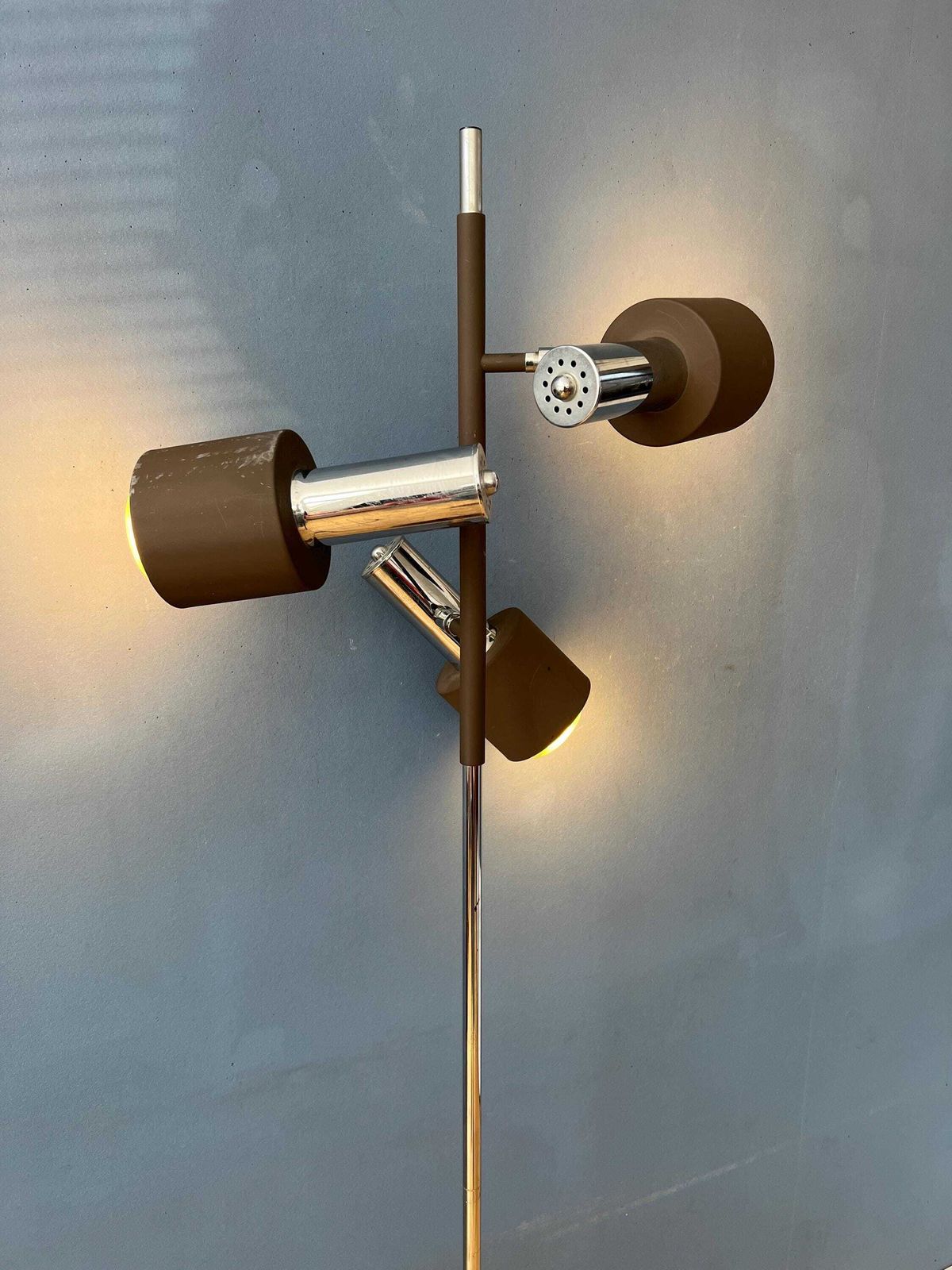 Vintage Bruine En Chromen Dijkstra Space Age Vloerlamp photo 530.0