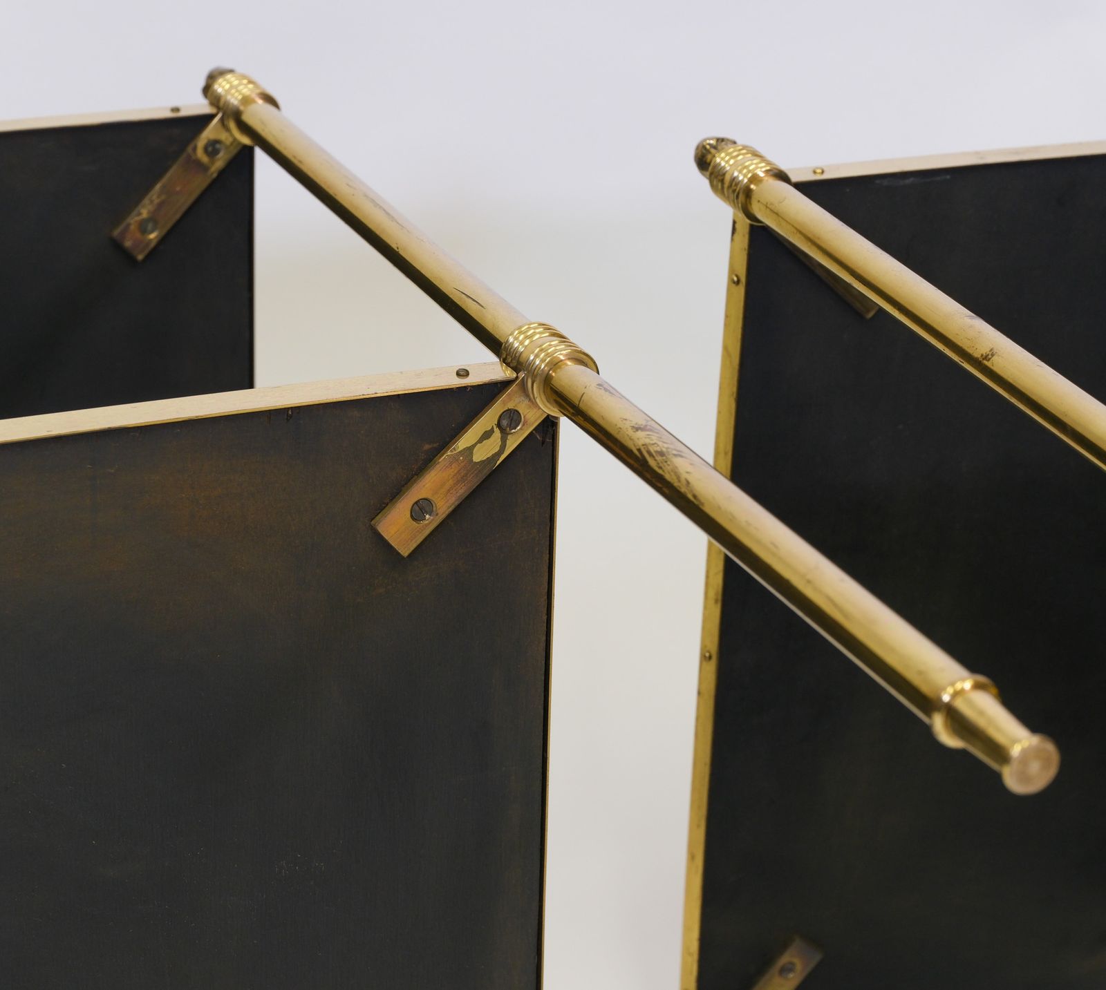 1895.0 Pair Of Mid Century Gilt Metal & Leather Etagere End Tables French 1950 photo