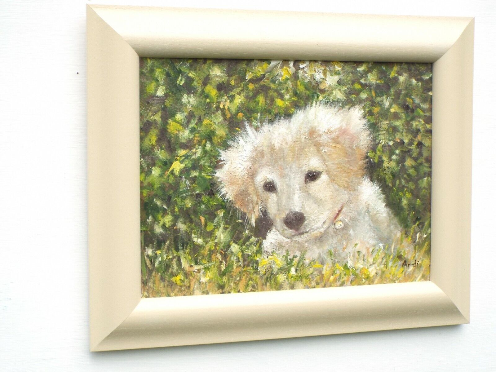 Retriever Puppy Dog Original Oil Painting Signed Framed  Andi J Lucas photo Art