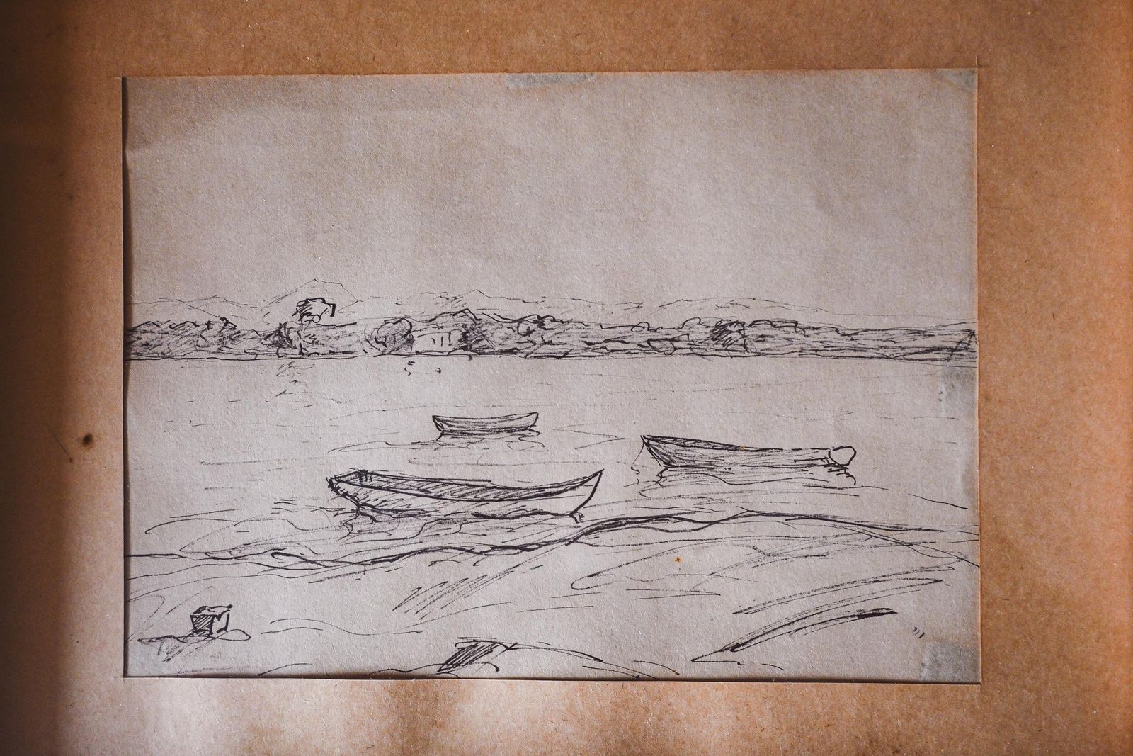 Vintage Harbor Ink Drawing On Paper   Original Maritime Artwork   Nautical Scene Illustration photo for sale