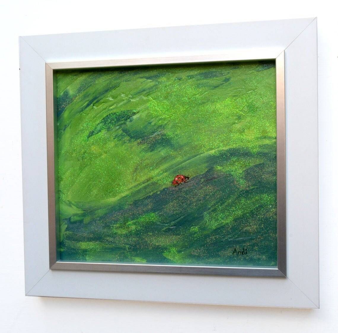photo furniture Ladybird Original Painting Ladybird Art Framed Original Art Framed Ladybird On A Leaf Painting Green Glitter Painting Andi J Lucas