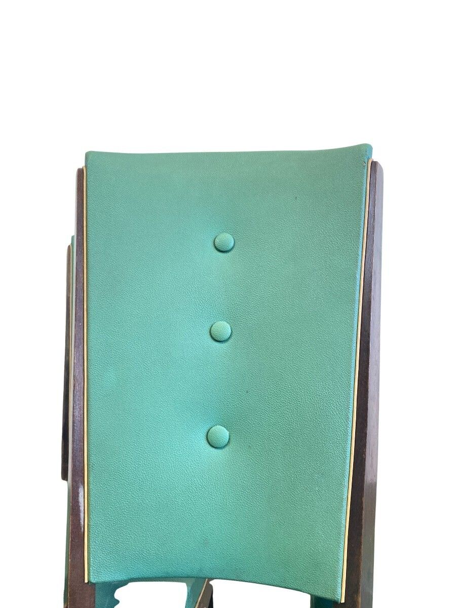Set Of 4 Green Art Deco Chairs In Stained Beech And Imitation Leather From The 60s photo for sale