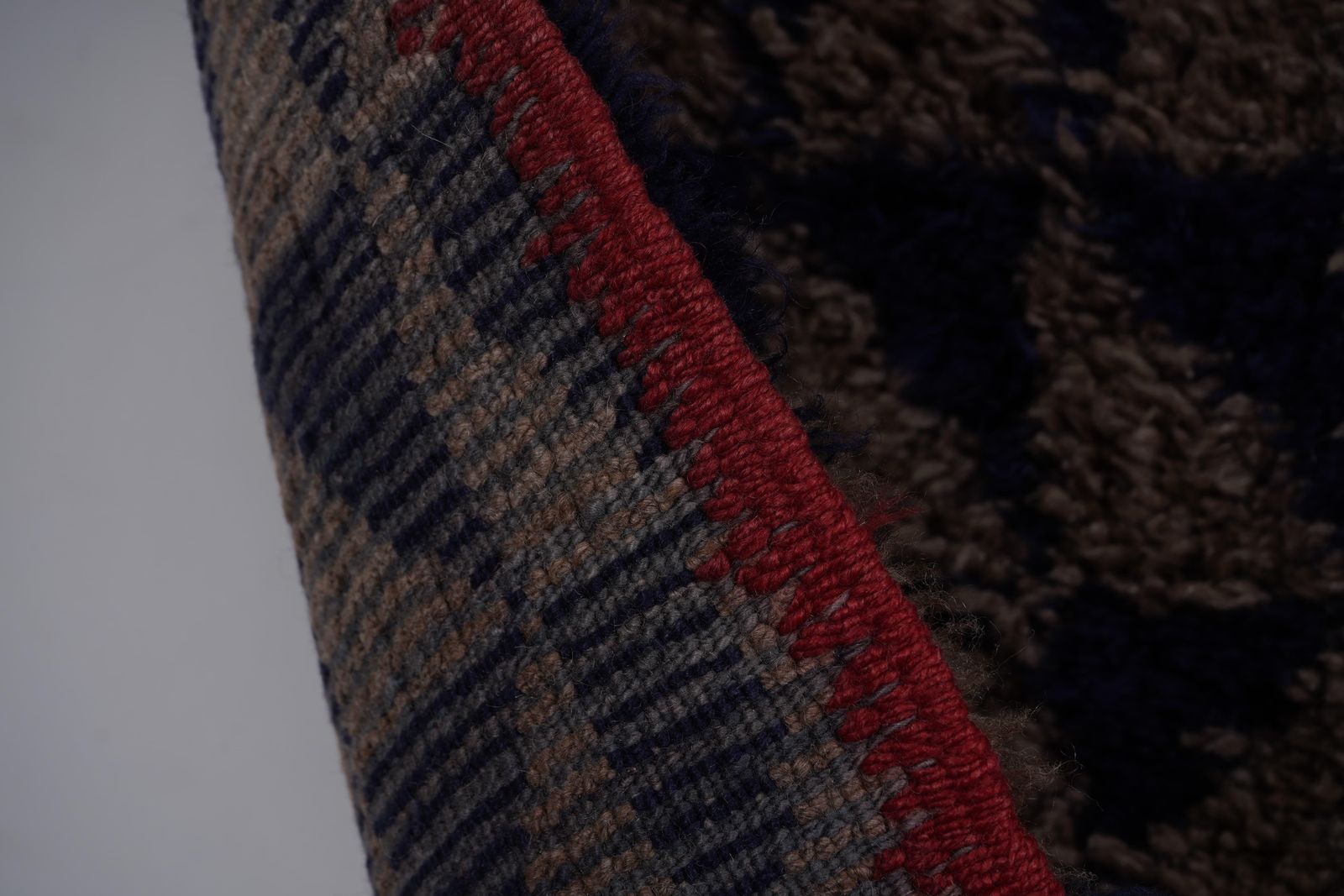 photo furniture Mid Century Modern Shag Rug With Geometric Brown And Navy Pattern 3'3'' X 5'3''
