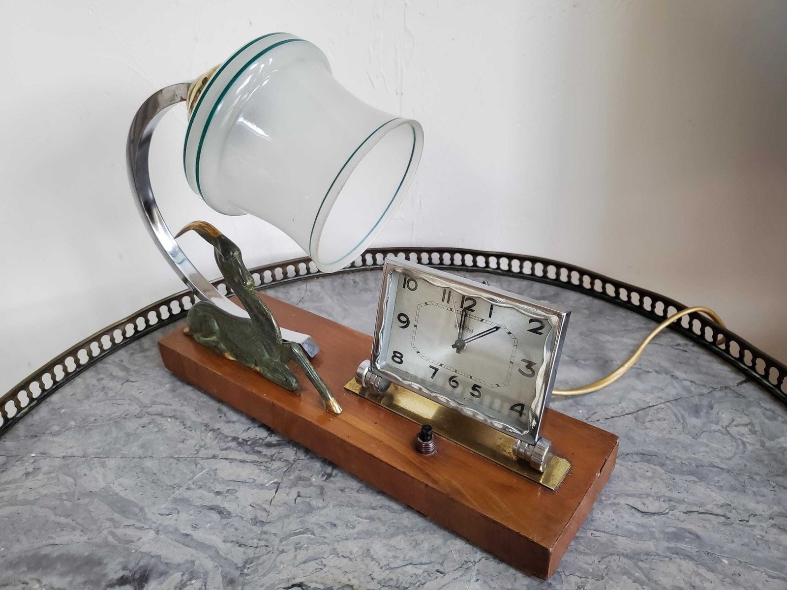 Art Deco Clock With Lamp / Antelope Clock With Alarm / Antelope Lamp With Clock / 1920 Lamp Alarm / Deco Alarm Clock With Lamp / Art Deco photo for sale