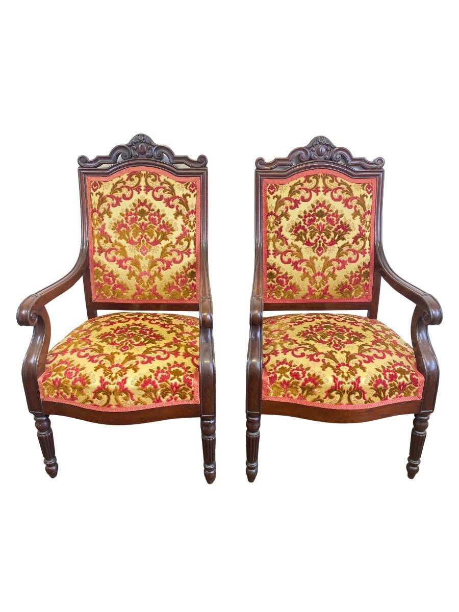 Pair Of 19th Century Louis Philippe Style Carved Mahogany Armchairs