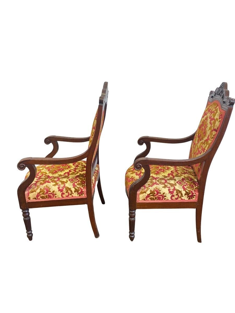 Pair Of 19th Century Louis Philippe Style Carved Mahogany Armchairs photo furniture