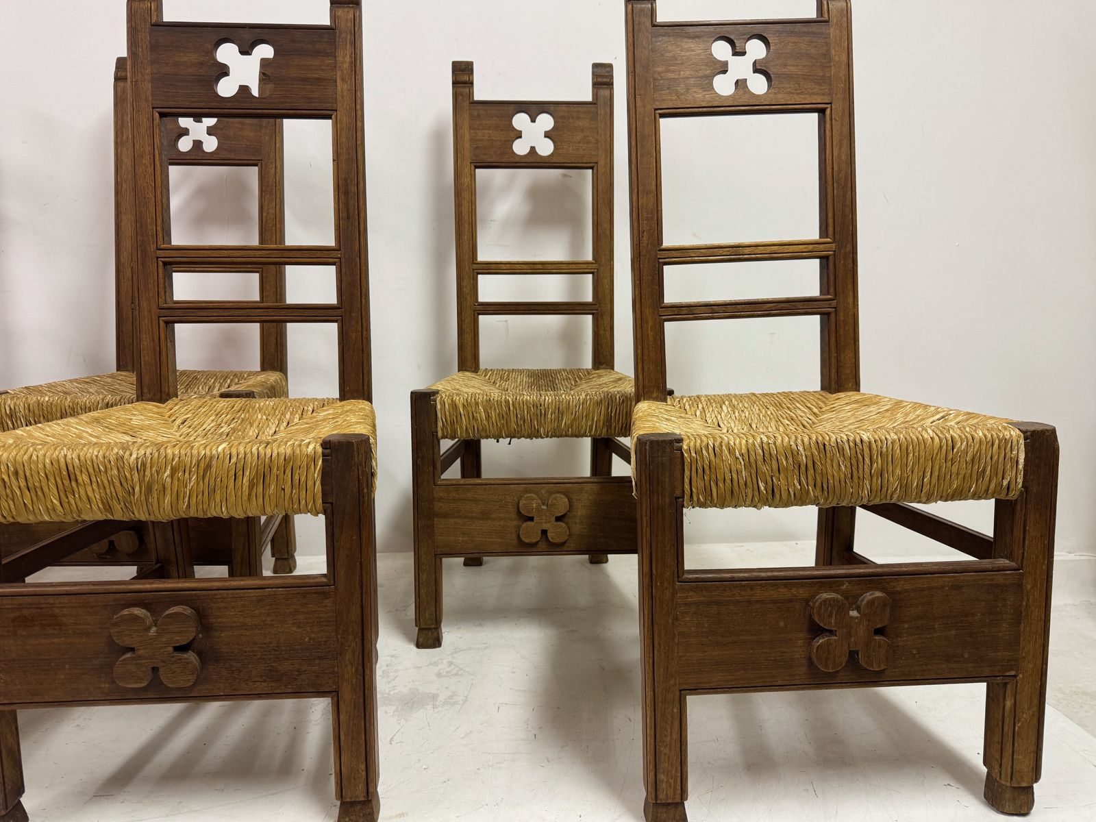 Set Of Six Arts And Crafts Ecclesiastical Dining Chairs, Circa 1900 photo Furniture