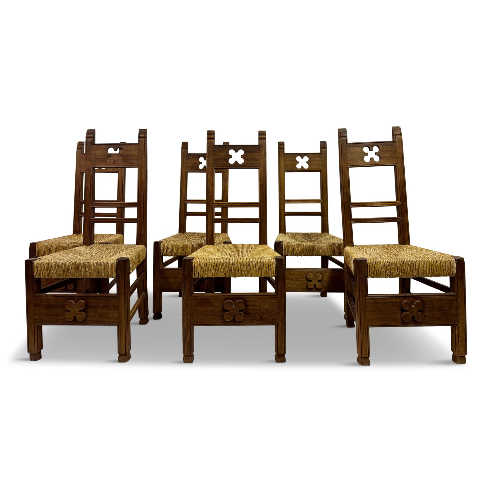 Set Of Six Arts And Crafts Ecclesiastical Dining Chairs, Circa 1900