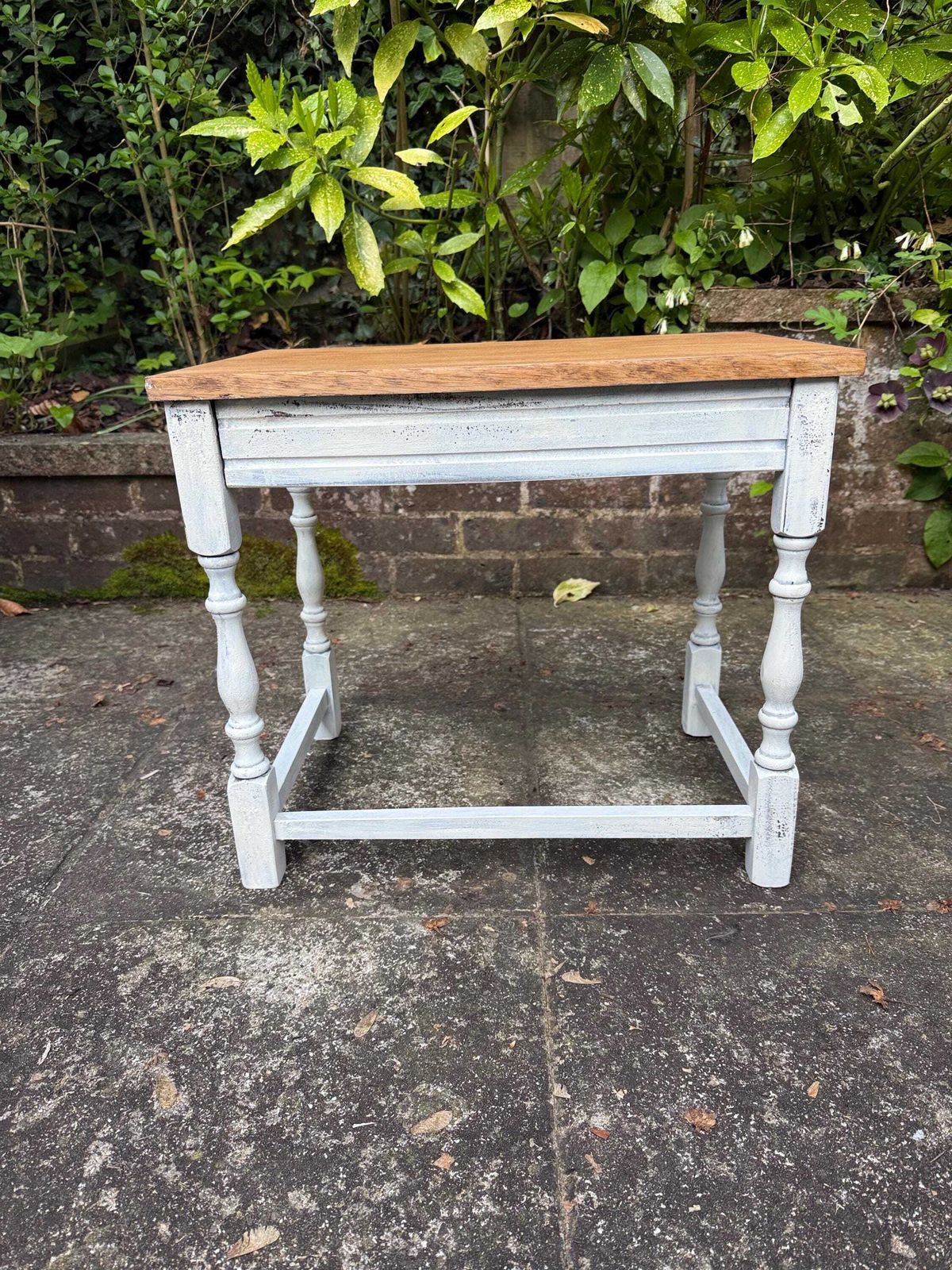 photo furniture Vintage Solid Oak Occasional Table, Sanded And Oiled Top, Shabby Chic Painted Frame   Vintage Lamp Table, Plant Stand (51cm, 45cm, 34cm)