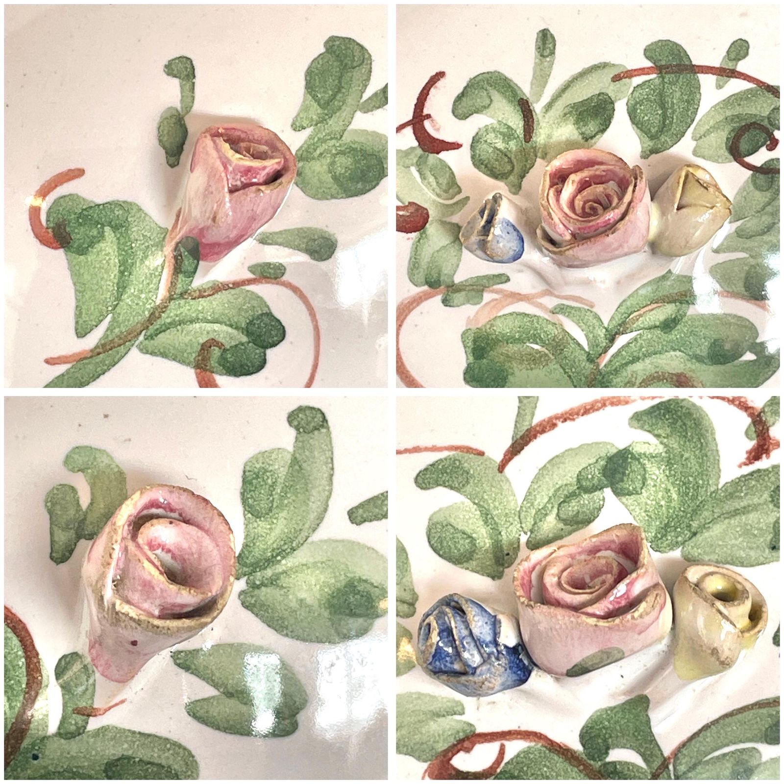 Vintage Mid Century Design Table Lamp In Beautiful Glazed Porcelain With Flower Decoration And Peach Vintage Fabric Shade photo vinterior