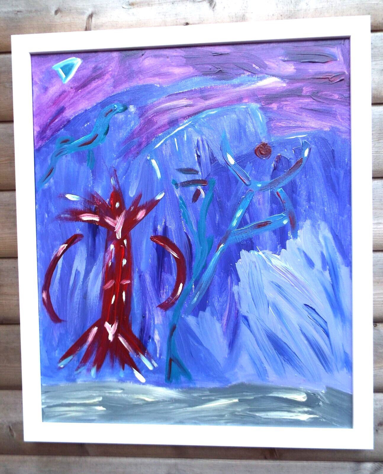 Original Abstract Painting A Night's Odd Figures Signed Framed Fraser J Lucas photo vinterior