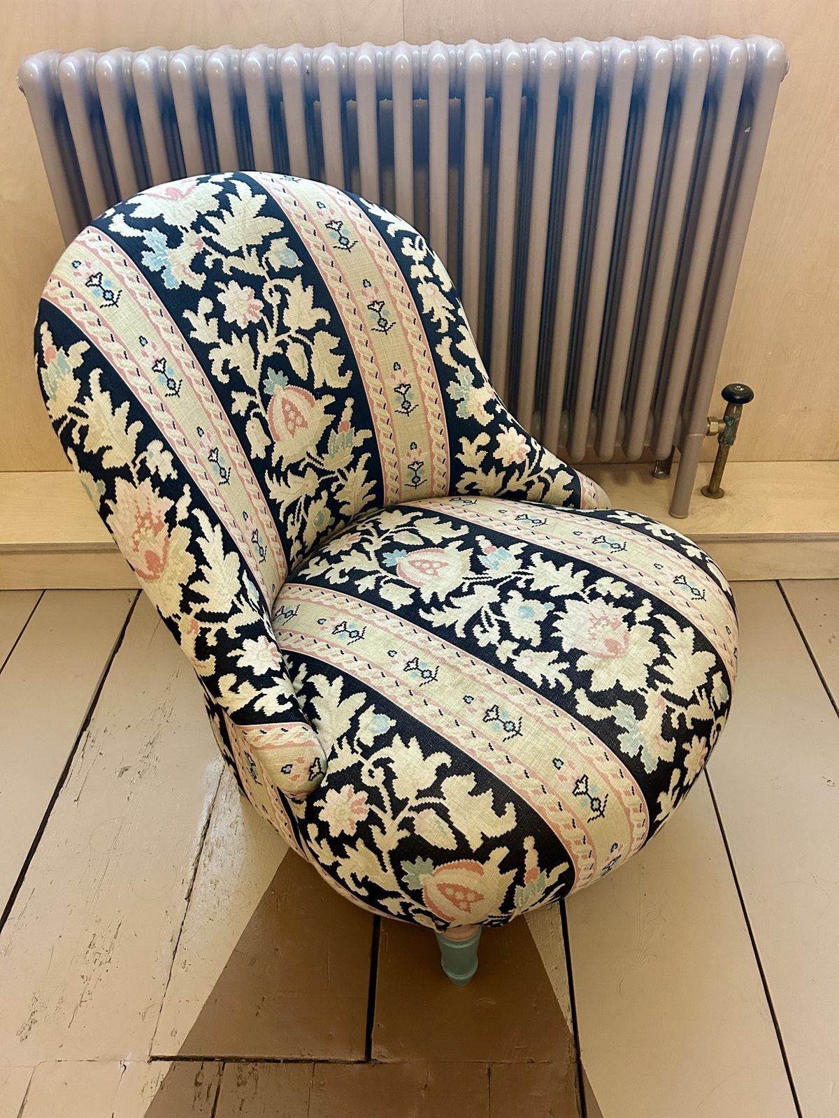 Nursing Chair Reupholstered In Genevieve Fabric By Kate Forman With Painted Legs