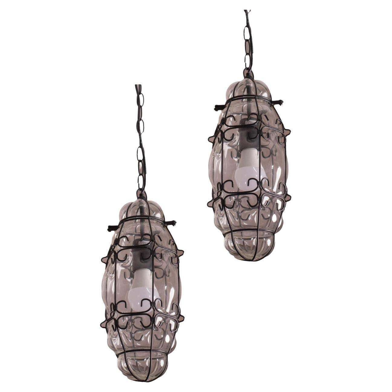 Set Of 2 Venetian Lantern, Murano Glass, Italy, 1980s