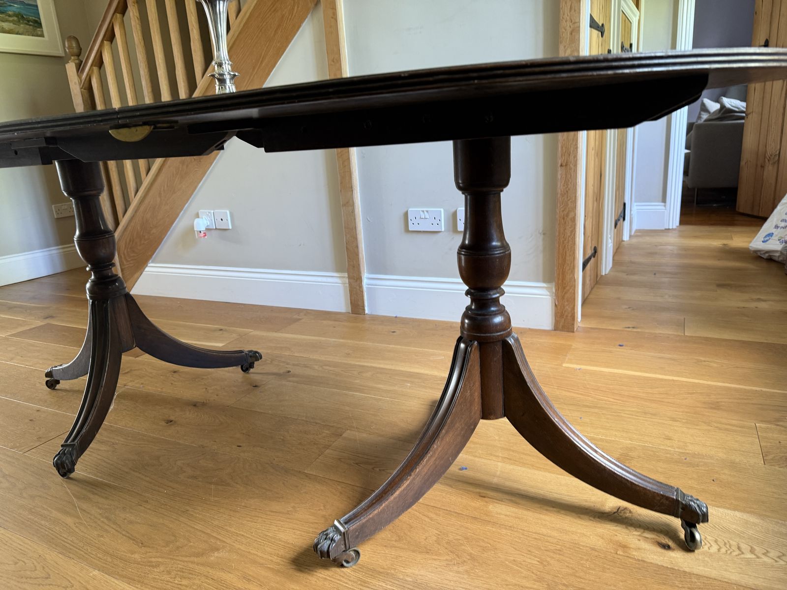 Regency Mahogany Twin Pedestal Dining Table  With Removable Leaf And Brass Claw Feet, C.1820 photo furniture