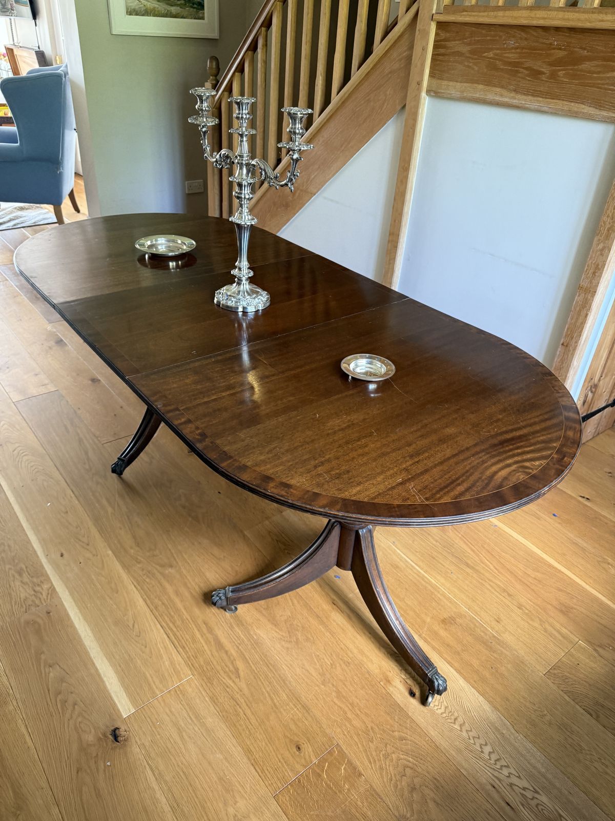 Regency Mahogany Twin Pedestal Dining Table  With Removable Leaf And Brass Claw Feet, C.1820 photo for sale
