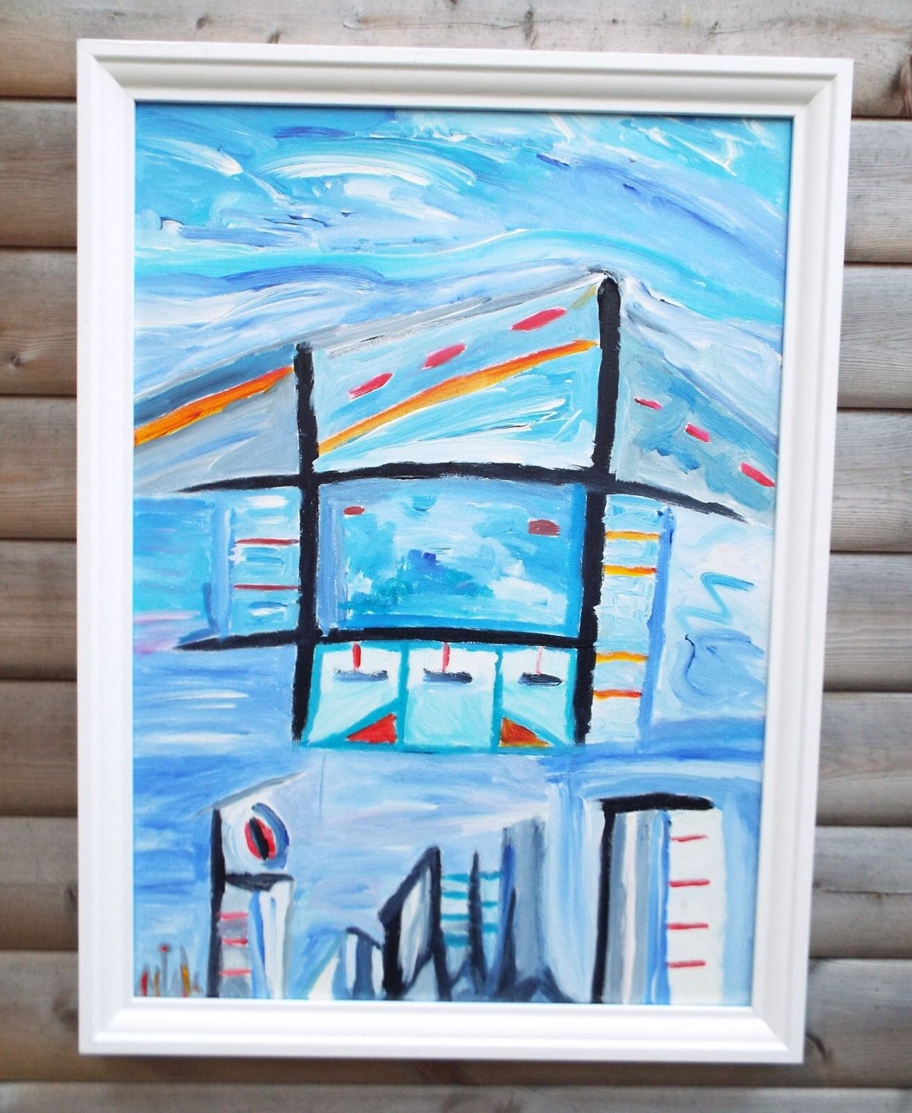Large Framed Original Abstract Cityscape Painting Urban Dreams Fraser J Lucas
